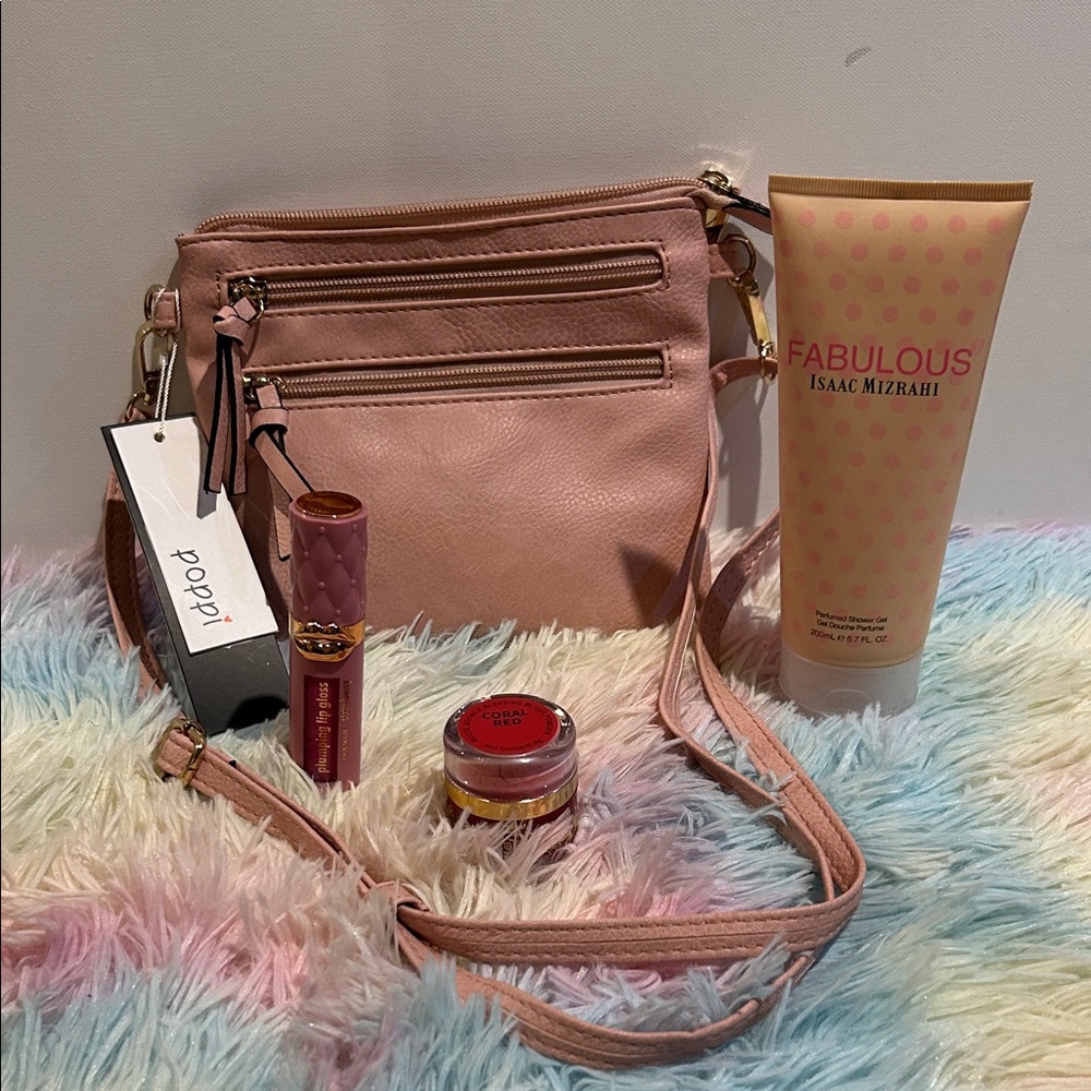 Poppi Vegan Pink Crossbody Bag with Beauty Products